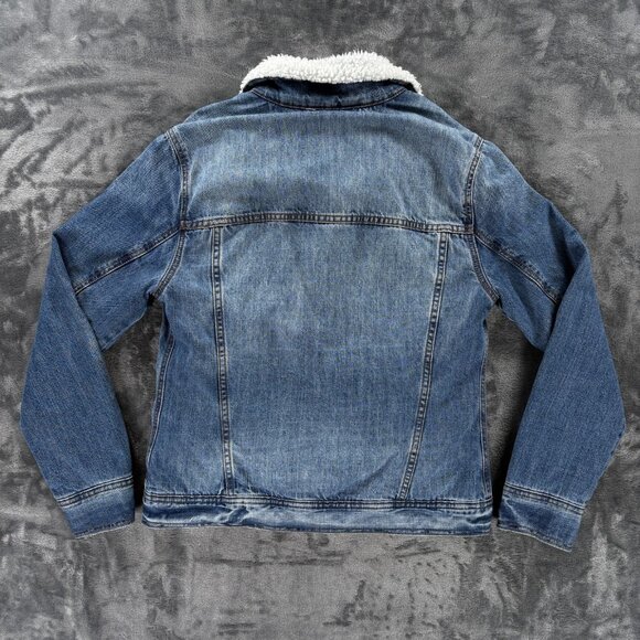 Abercrombie Fitch Sherpa Lined Denim Jacket Men S Blue Trucker Distressed - Picture 2 of 8